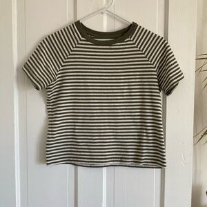 Levi's Green and White Striped Crop Short Sleeve Top XS